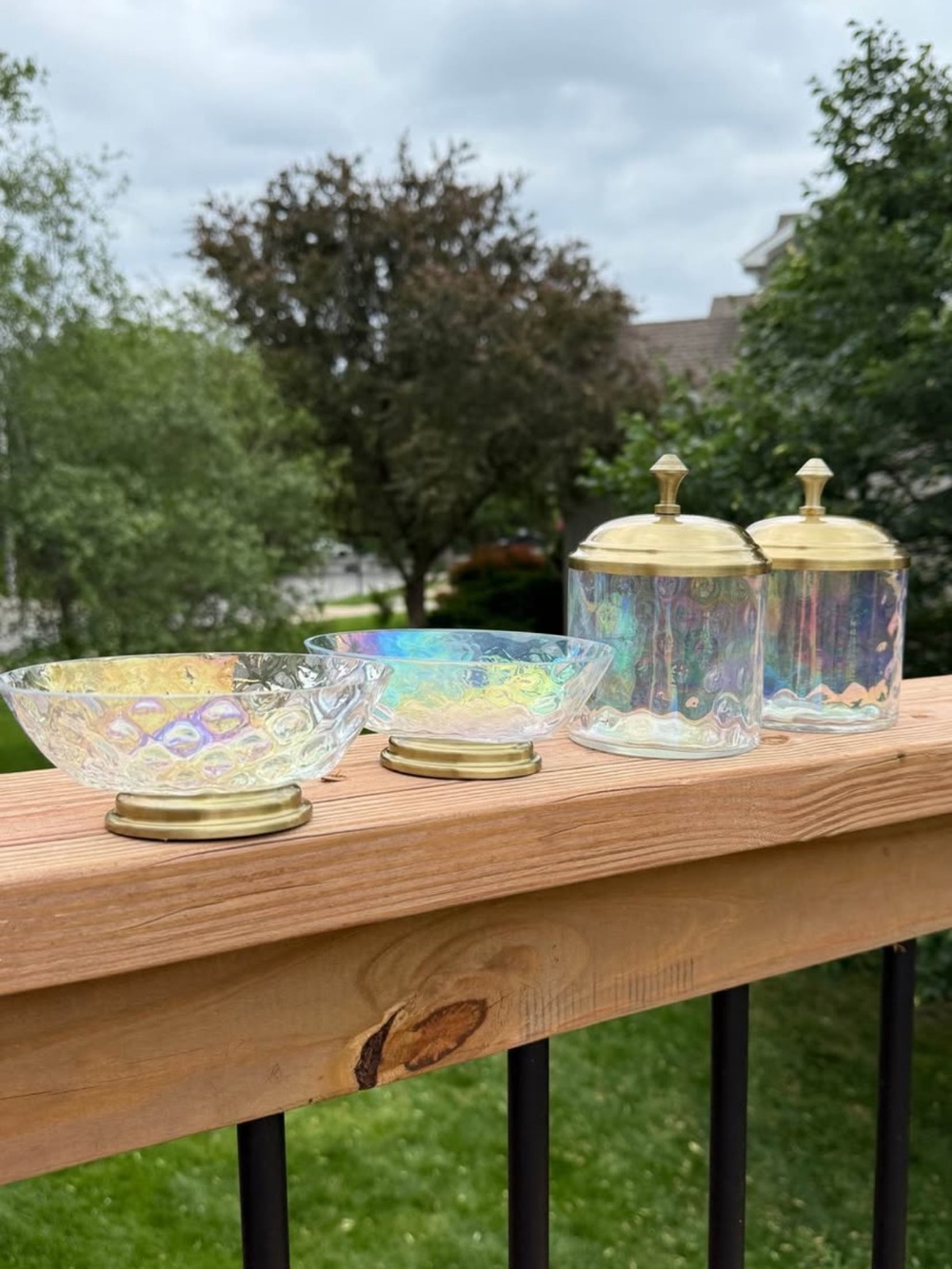 Iridescent Glass Soap Dishes and Cannisters